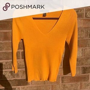Forever 21 Orange Yellow V-neck 3/4 sleeve